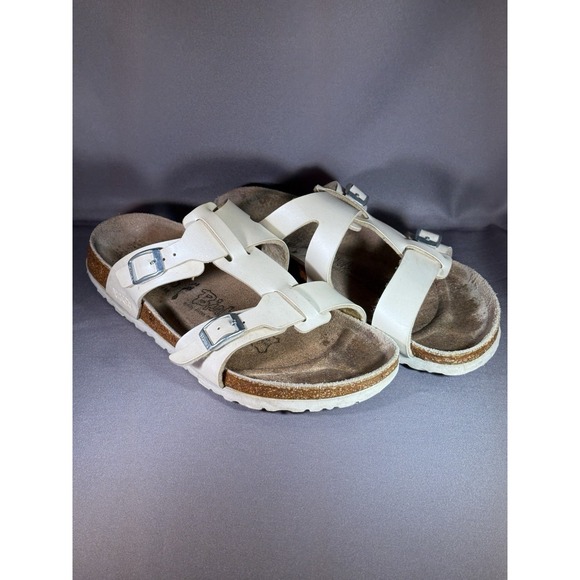 Birkenstock Shoes - Birkenstock Birkis Nias Ivory White Women's Slide Sandals Size 37 Pre-Owned